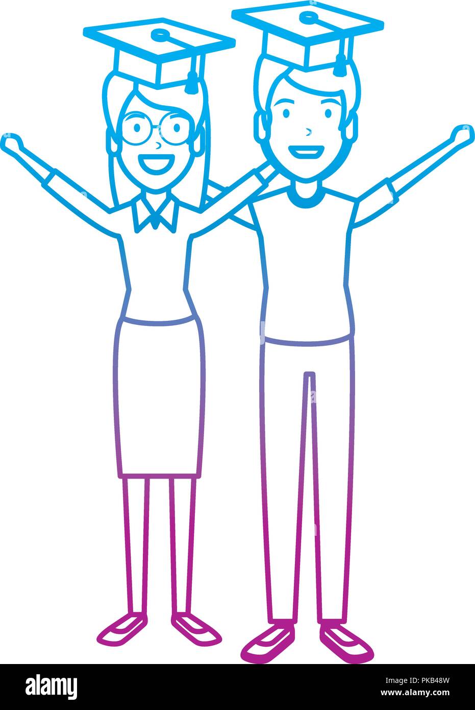 couple of students celebrating with hat graduation vector illustration ...