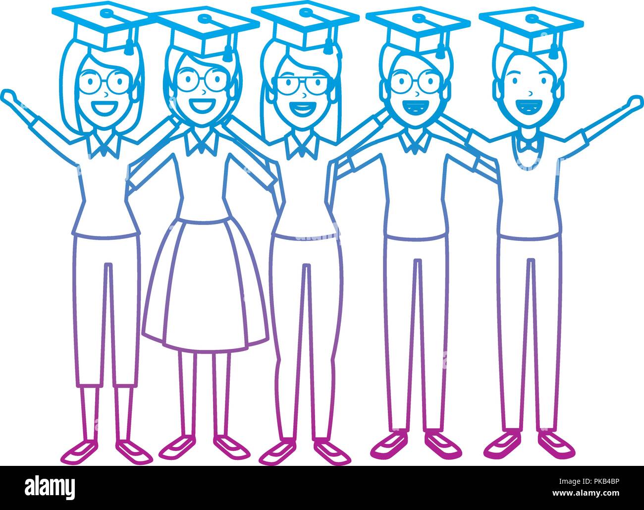 group of students celebrating with hat graduation vector illustration ...
