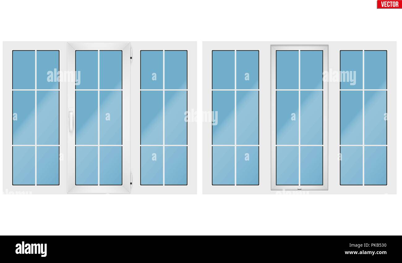 PVC window with three sash Stock Vector
