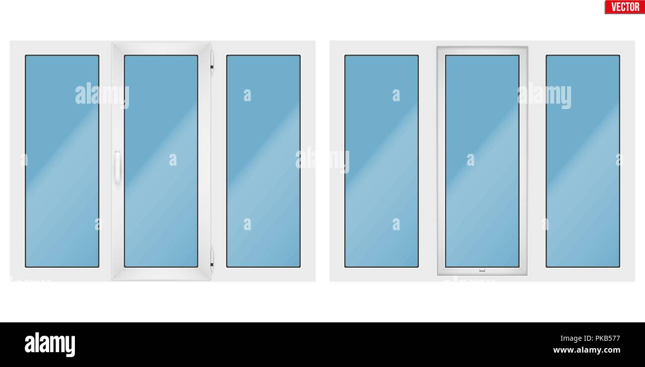 PVC window with three sash Stock Vector