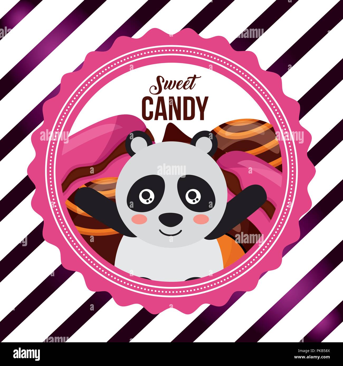 sweet candy panda hands up stuffed macarons vector illustration Stock