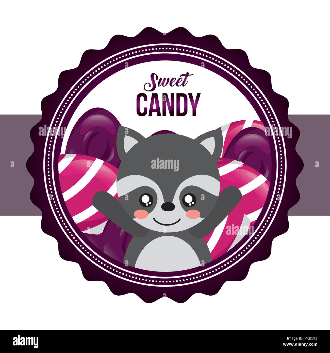 sweet candy raccoon smiling sticker sign caramels vector illustration