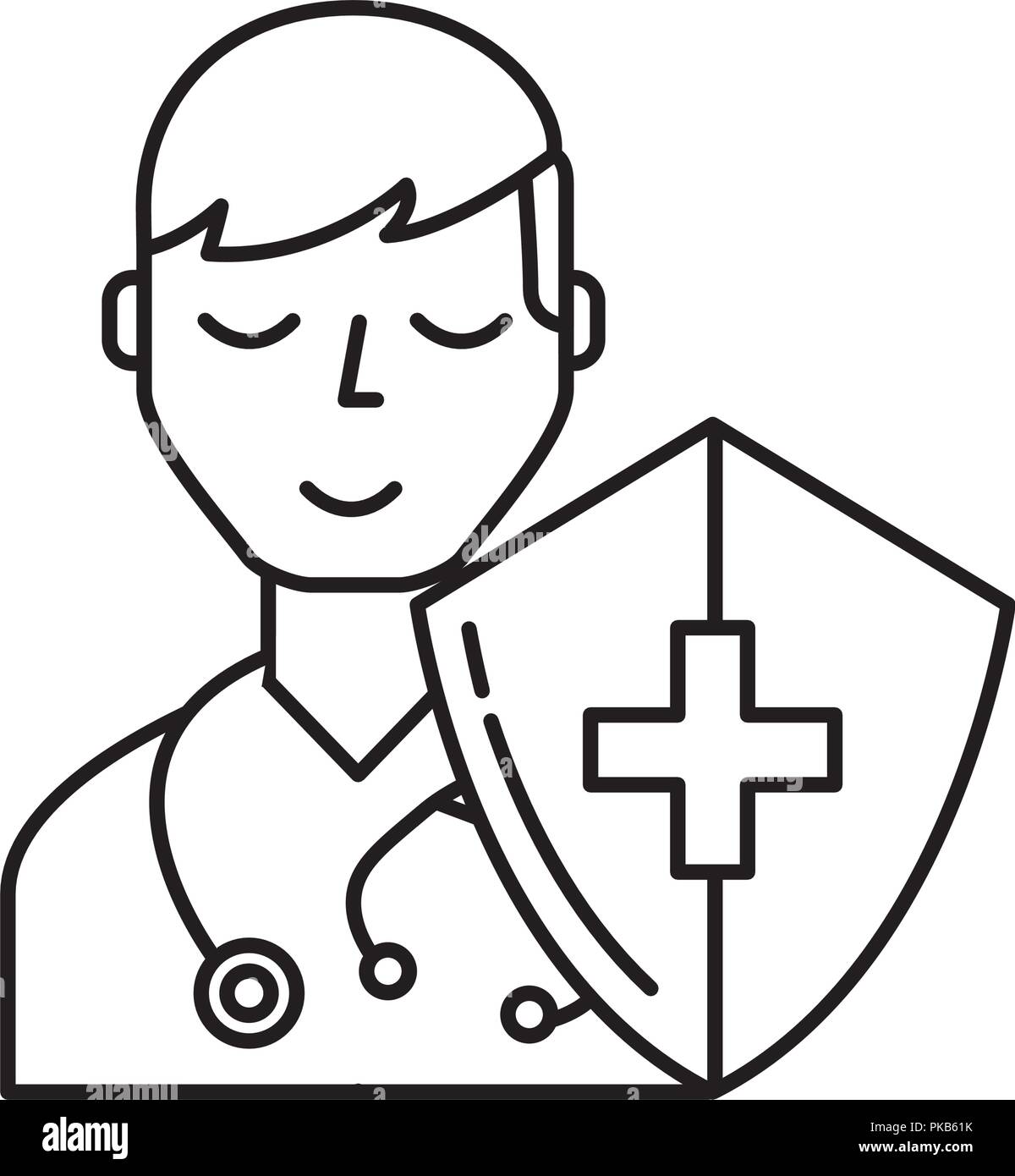 doctor portrait shield protection medical vector illustration thin line