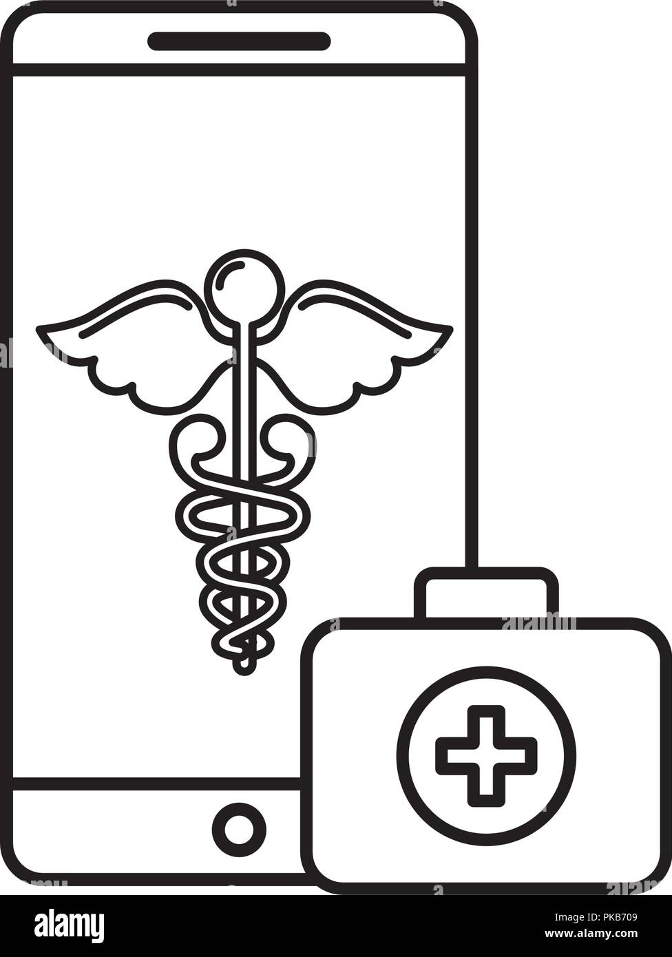 smartphone caduceus medical first aid app vector illustration thin line ...