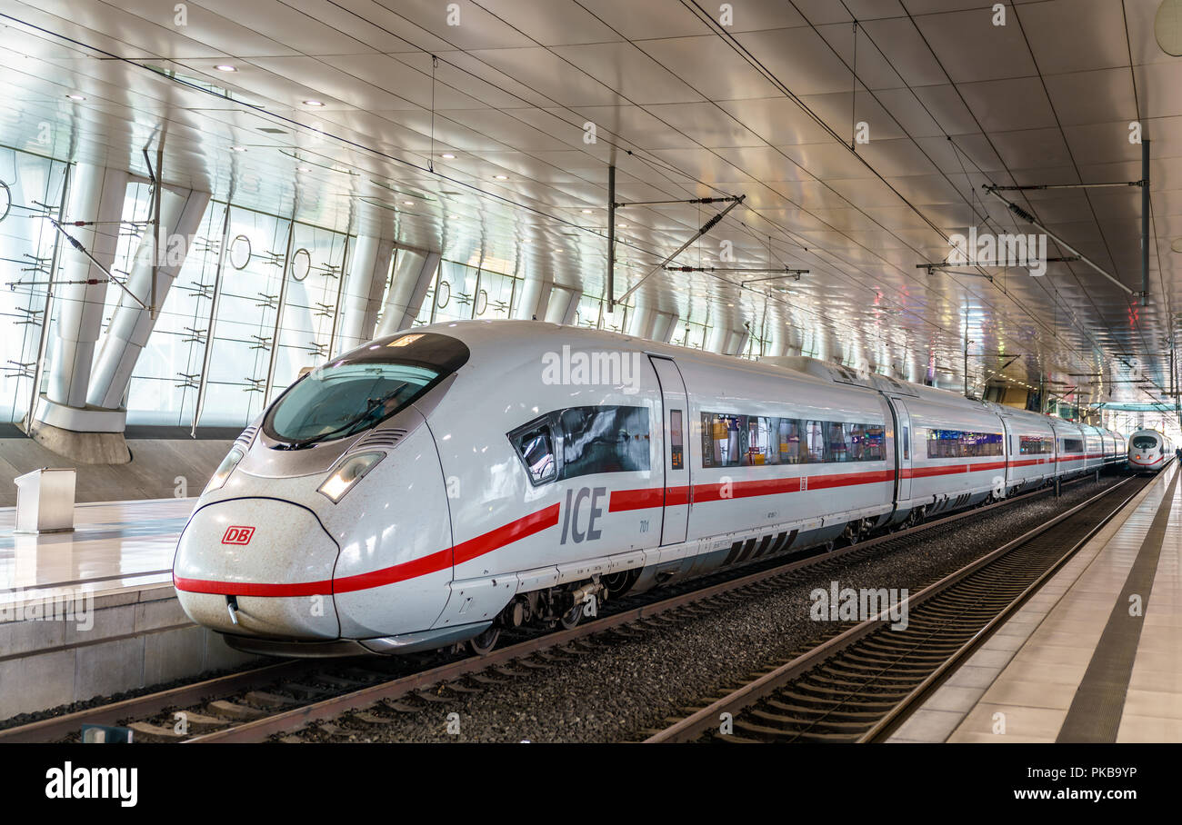 ICE 3 high-speed train at Frankfurt Airport long-distance station. Germany Stock Photo