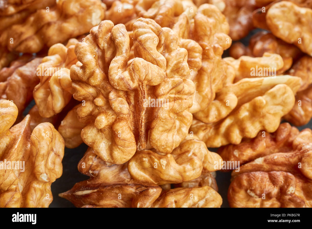 Close up picture of walnuts, selective focus. Stock Photo