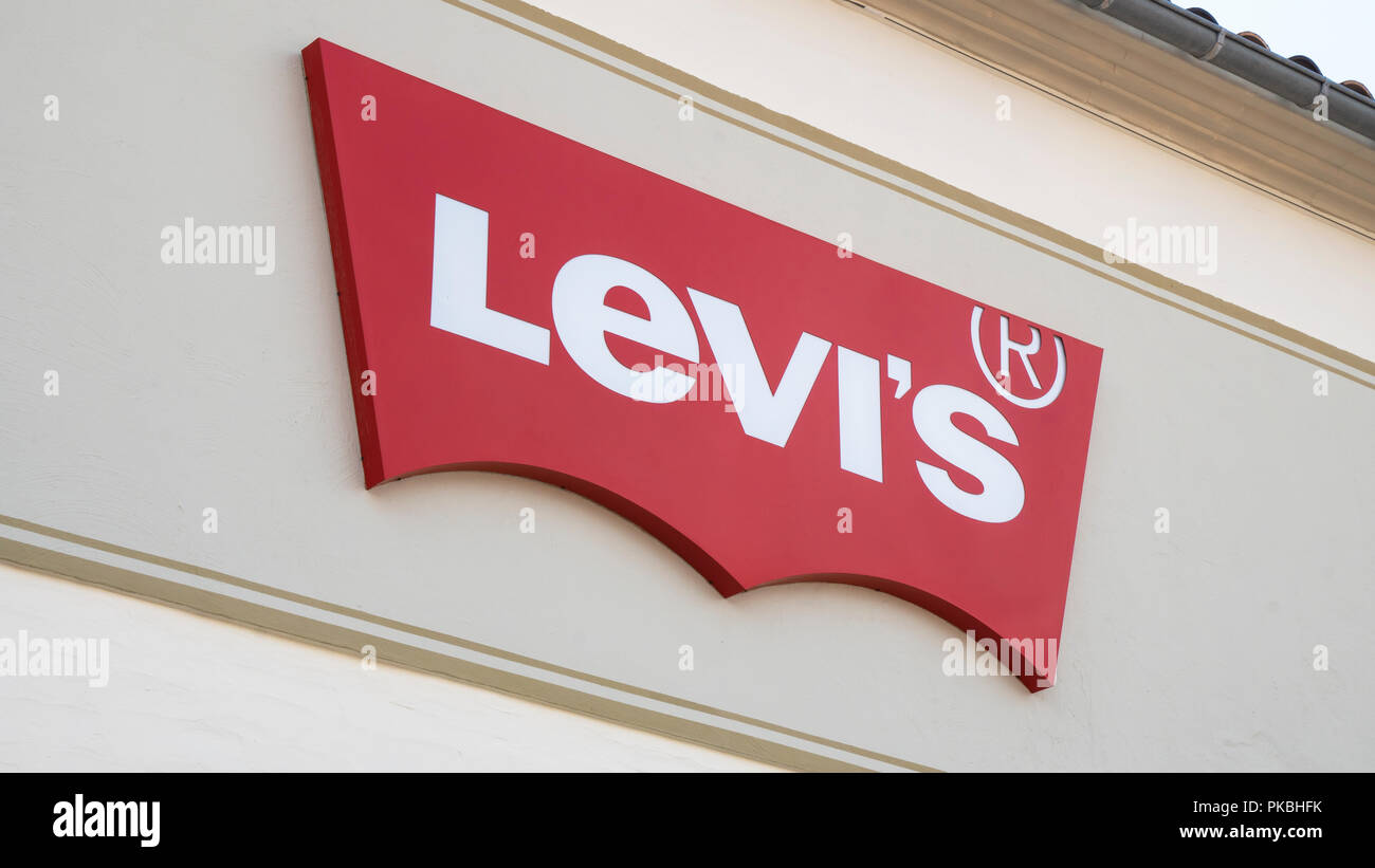 Palma de Mallorca, Spain - September 23, 2017. Levi Strauss sign on a wall. Levi Strauss & Co is an American clothing company known worldwide for its  Stock Photo