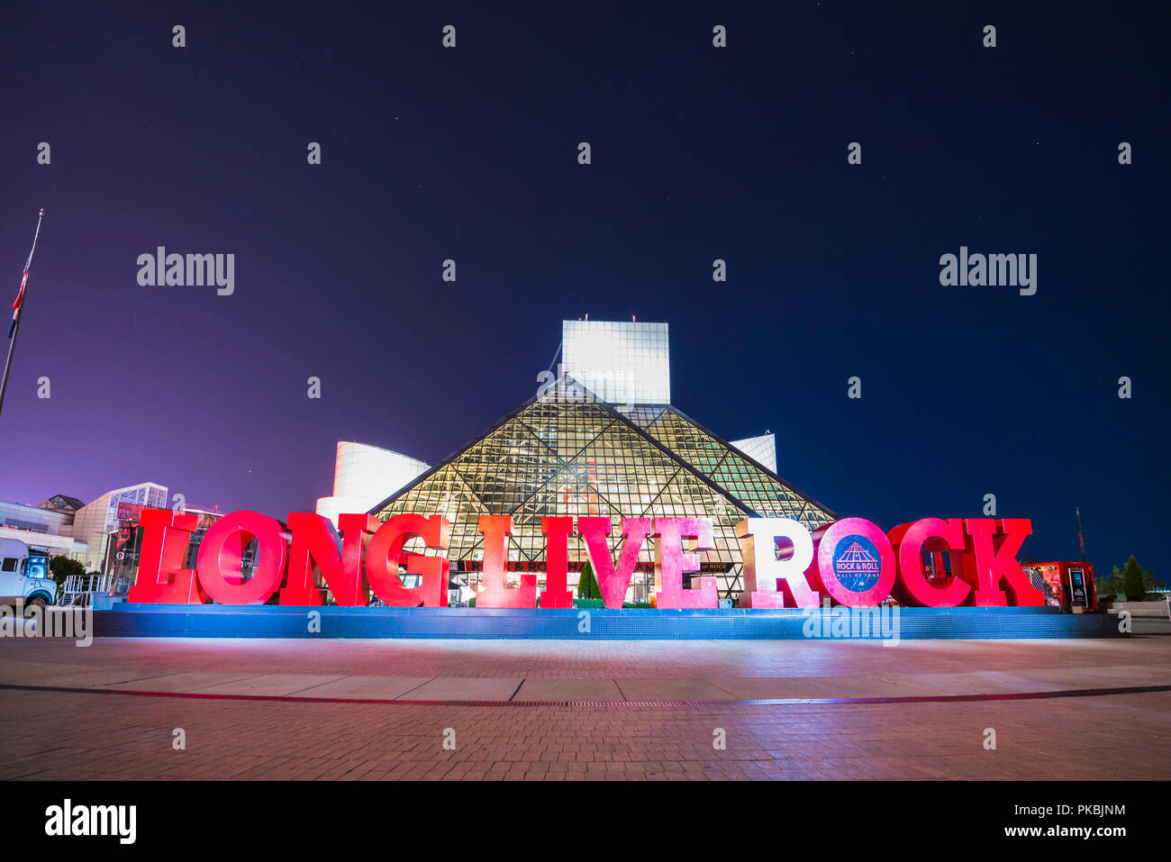 rock and roll hall of frame.cleveland,ohio,usa.2-19-17: rock and roll hall of frame at night. Stock Photo