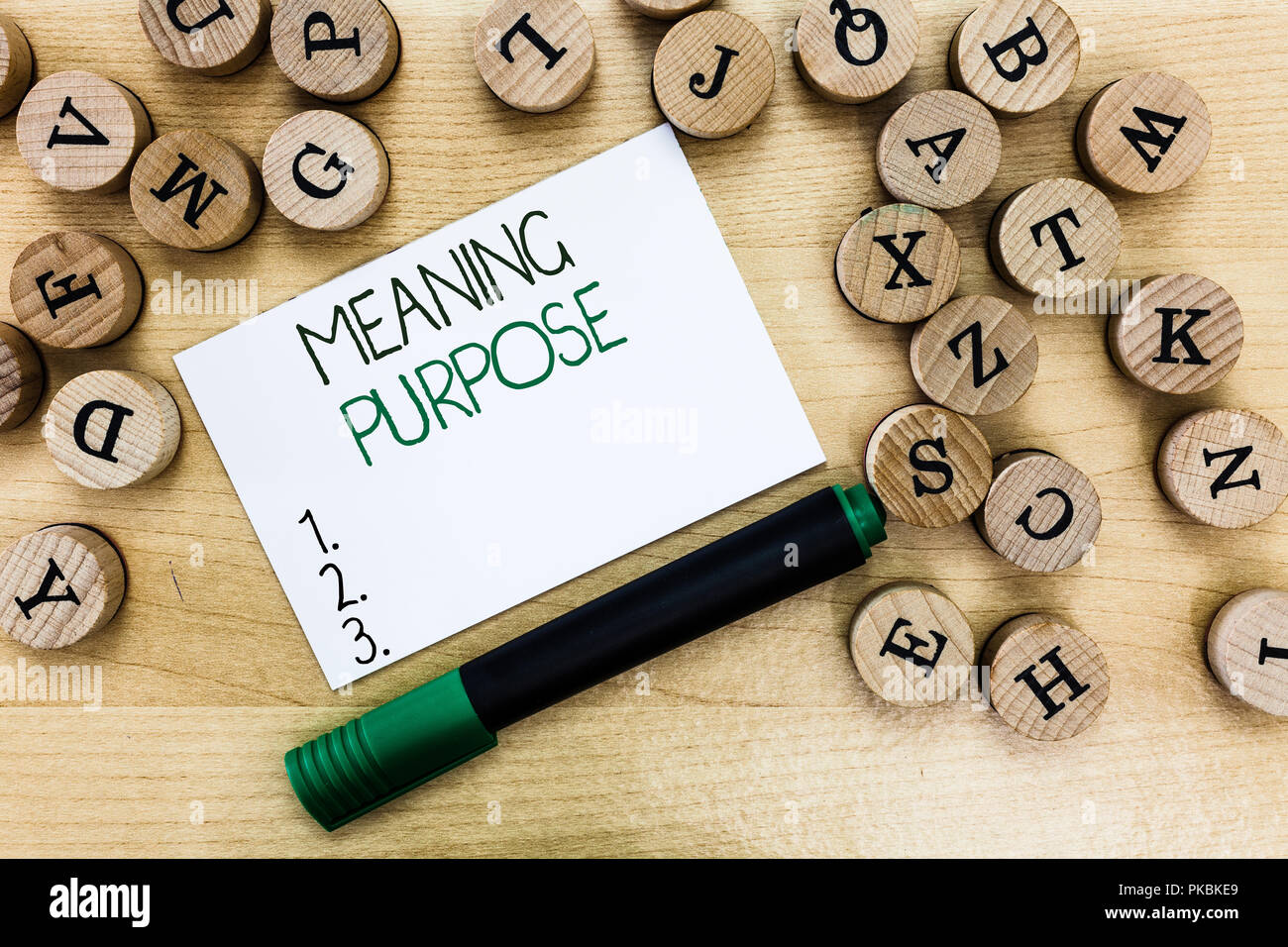 Writing note showing Meaning Purpose. Business photo showcasing The reason for which something is done or created and exists. Stock Photo