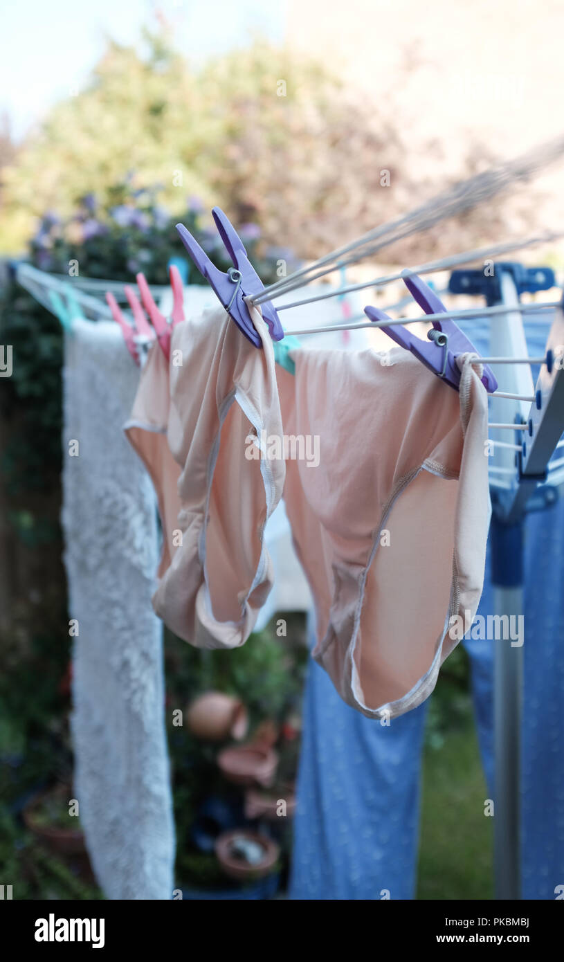 Unfashionable underwear lingerie pants knickers hanging out to dry