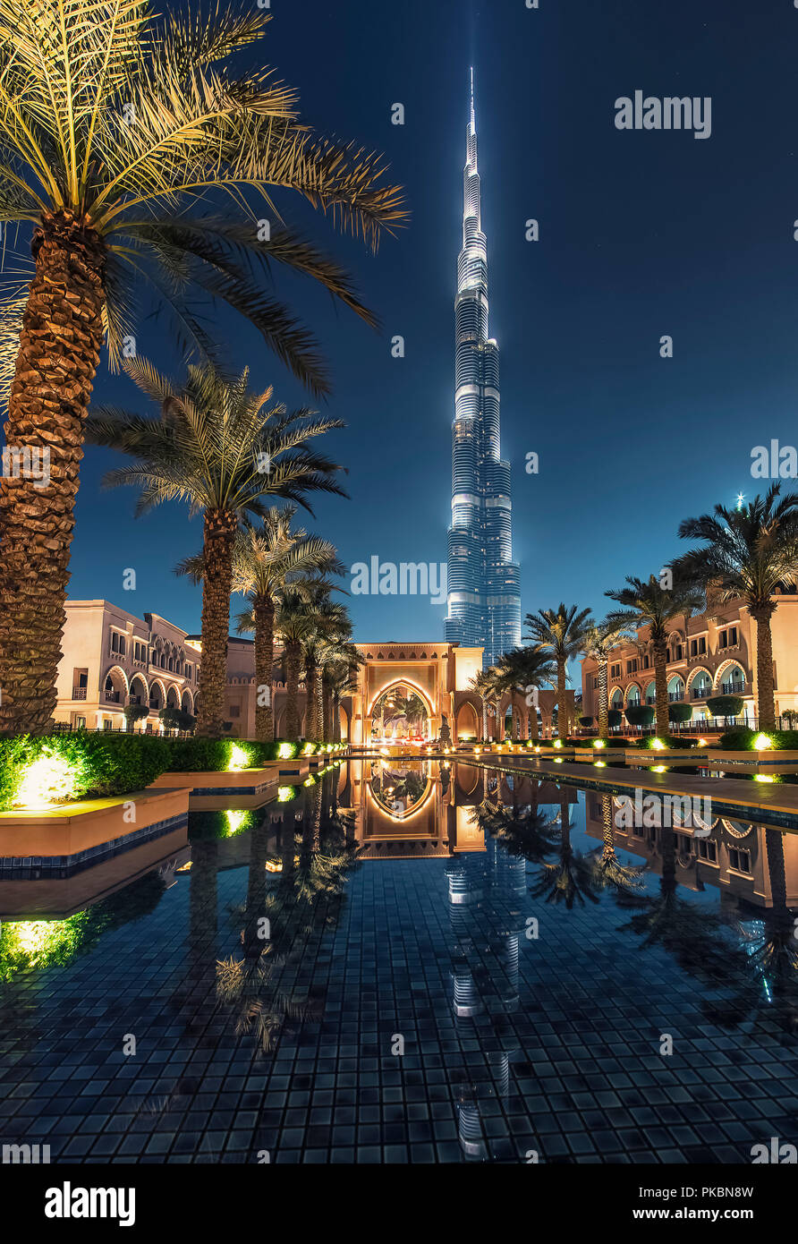 Burj Khalifa from Souk Al Bahar Stock Photo