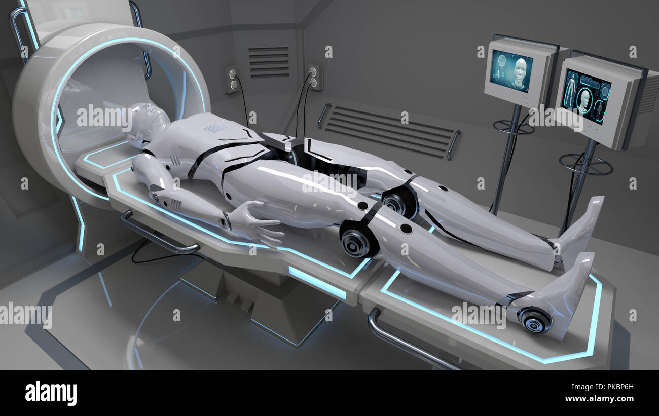 Robot in a futuristic medical facility. 3d rendering Stock Photo