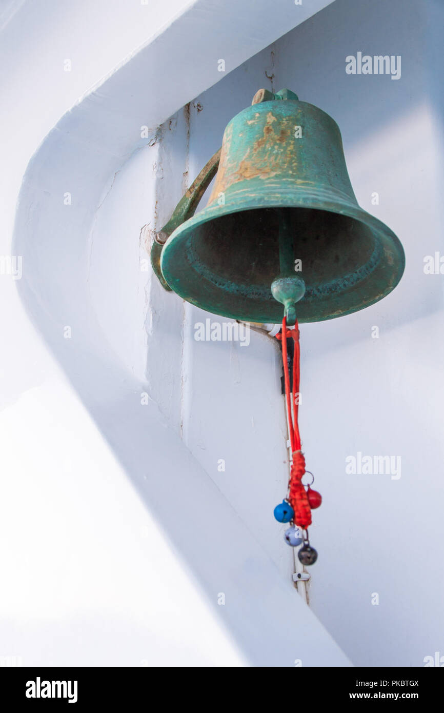 Rusty Boat Bell with Blue Sea in the Background Stock Photo Alamy
