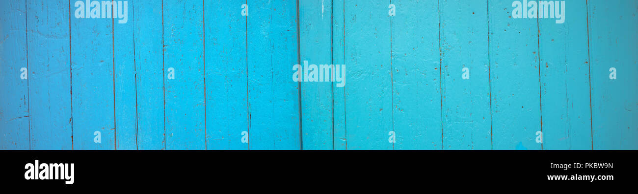 Panoramic old turquoise painted wood wall background texture Stock Photo