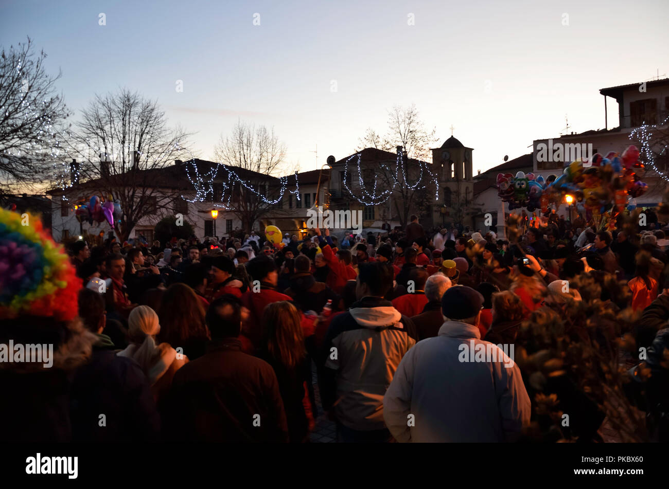 Gathered people in Doltso square for celebrating the traditional custom of Ragoutsaria  carnival, Kastoria , Greece Stock Photo