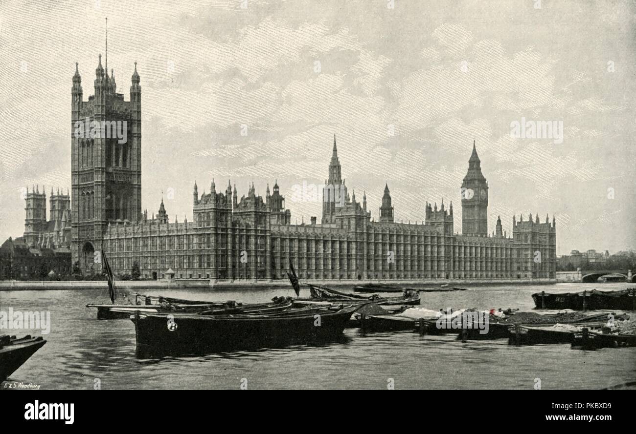 'The Houses of Parliament', (c1897). Artist: E&S Woodbury. Stock Photo