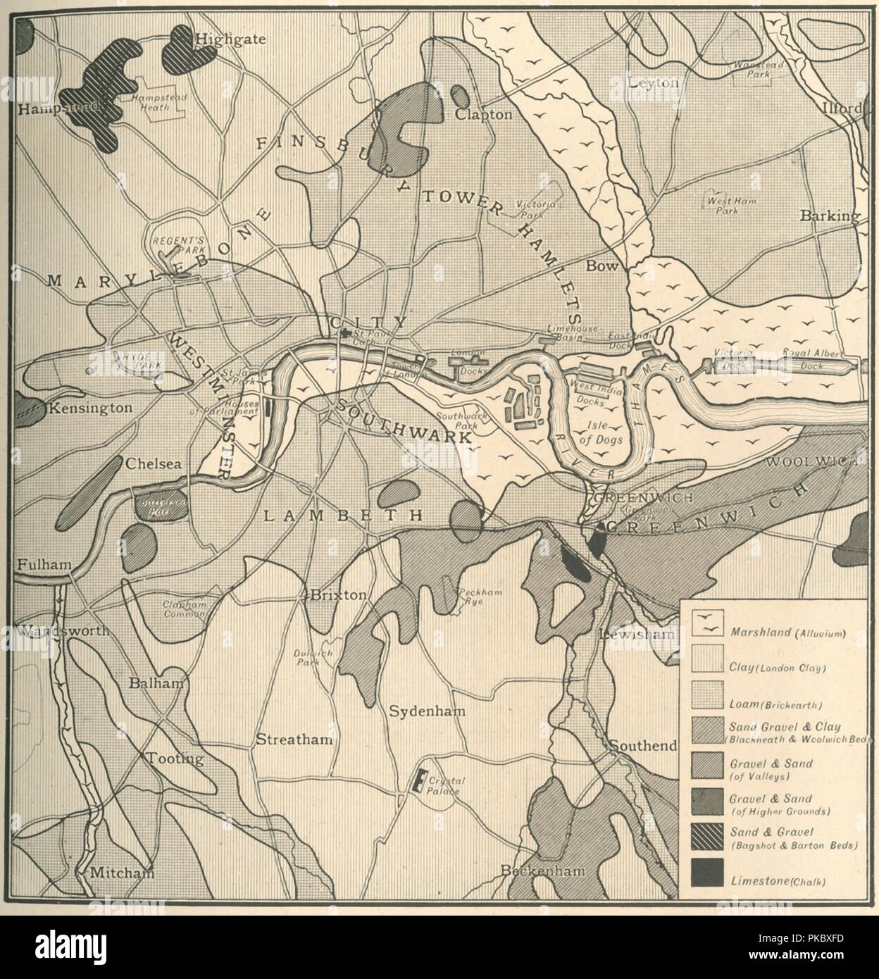 'Geological Map of the Site of London', 1908. Artist: Unknown. Stock Photo