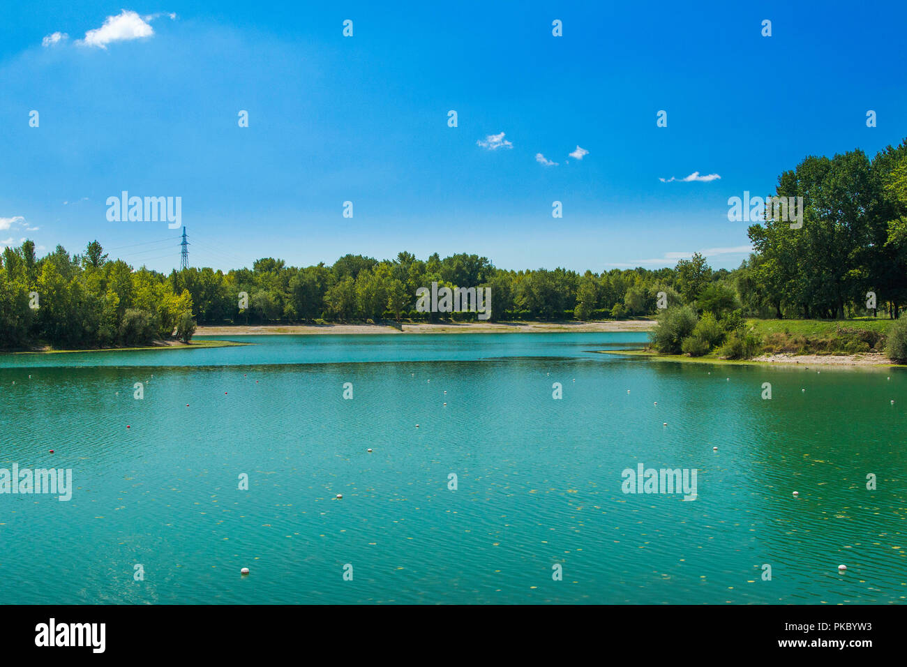 Zagreb, Croatia, Jarun lake, beautiful green bay, sunny summer day Stock Photo