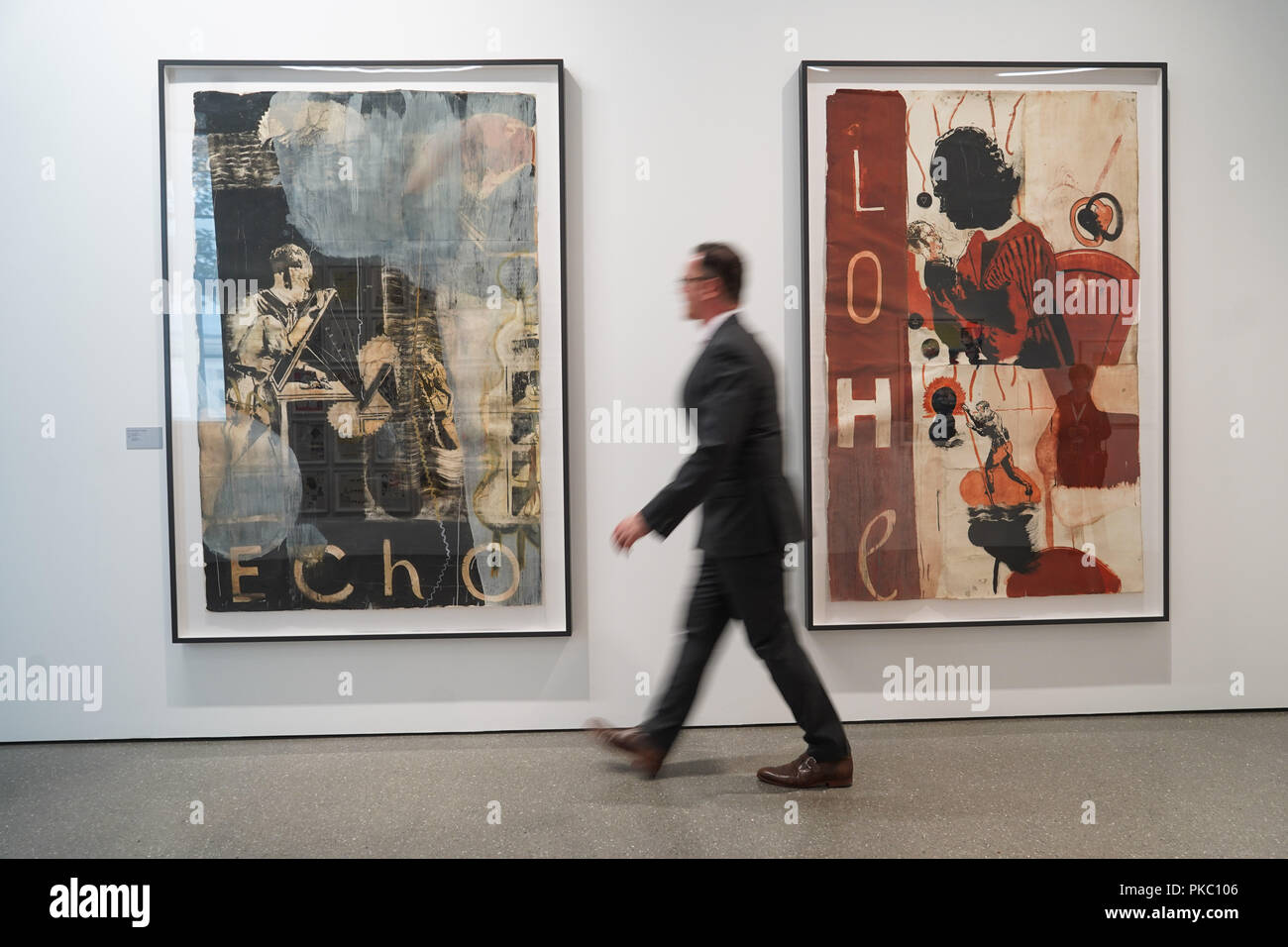 12 September 2018 Berlin A Man Passes Works By The Artist Neo