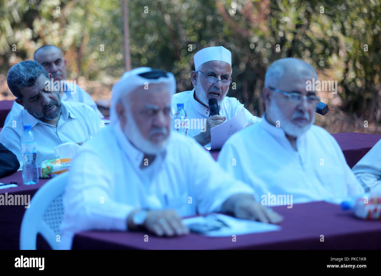 Gaza City, Gaza Strip, Palestinian Territory. 12th Sep, 2018. Members of the Palestinian legislative council attend a meeting on the occasion of the 25th anniversary of the Oslo accords, in the southern of Gaza strip on September 12, 2018 Credit: Ashraf Amra/APA Images/ZUMA Wire/Alamy Live News Stock Photo