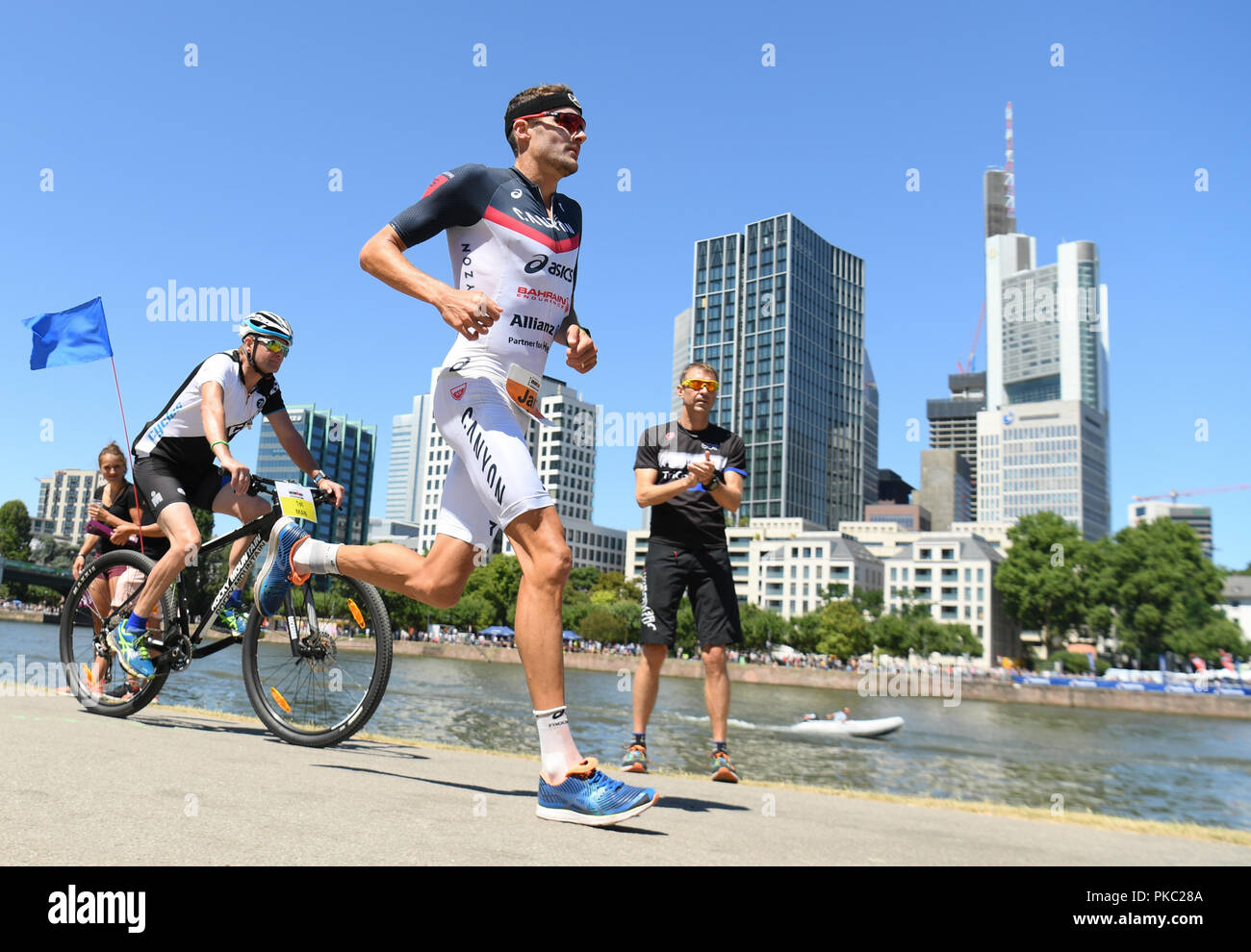 FILED - 08 July 2018, Hessen, Frankfurt/Main: Jan Frodeno from Germany is  on the marathon track at the Ironman European Championship on the banks of  the Main in Frankfurt. Frodeno will not