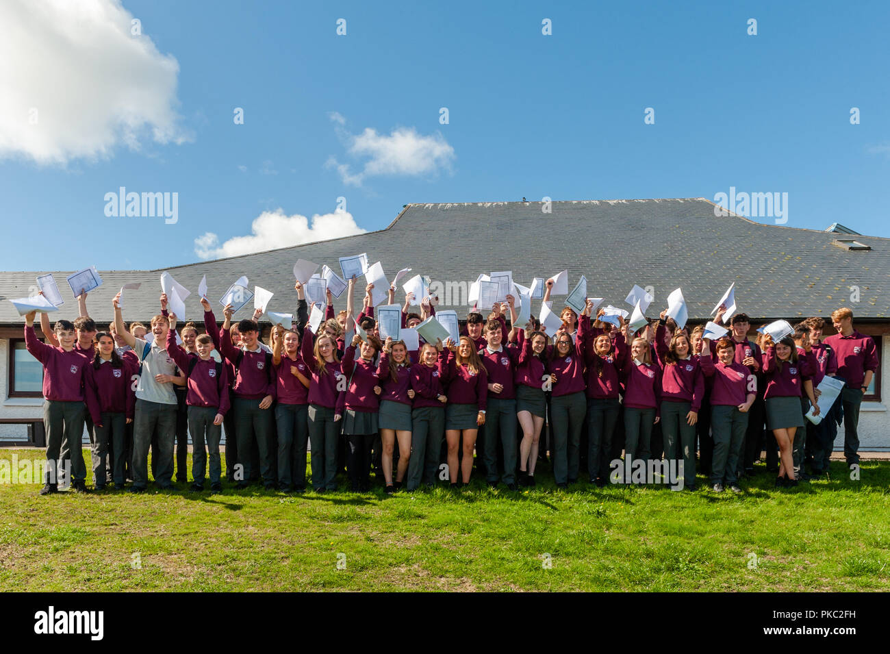 Schull, West Cork, Ireland. 12th Sept, 2018.  Over 62,500 students received their Junior Cert results today. Schull College Junior Cert students celebrate receiving their results. Credit: Andy Gibson/Alamy Live News. Stock Photo