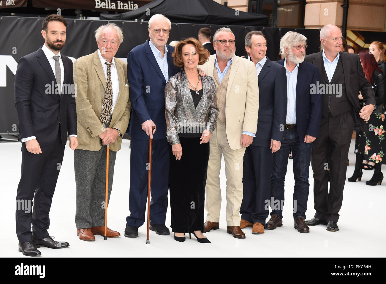 London, UK. September 12, 2018: Charlie Cox, Sir Michael Gambon, Sir Michael Caine, Francesca Annis, Ray Winstone,  Sir Tom Courtenay & Jim Broadbent at the World Premiere of 'King of Thieves' at the Vue Cinema, Leicester Square, London. Picture: Steve Vas/Featureflash Credit: Sarah Stewart/Alamy Live News Stock Photo