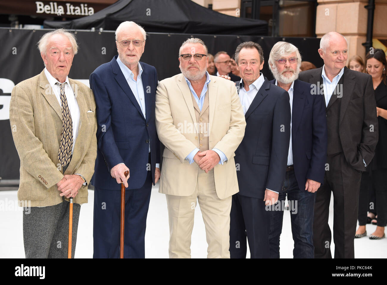 London, UK. September 12, 2018: Charlie Cox, Sir Michael Gambon, Sir Michael Caine, Ray Winstone, Paul Whitehouse, Sir Tom Courtenay & Jim Broadbent at the World Premiere of 'King of Thieves' at the Vue Cinema, Leicester Square, London. Picture: Steve Vas/Featureflash Credit: Sarah Stewart/Alamy Live News Stock Photo