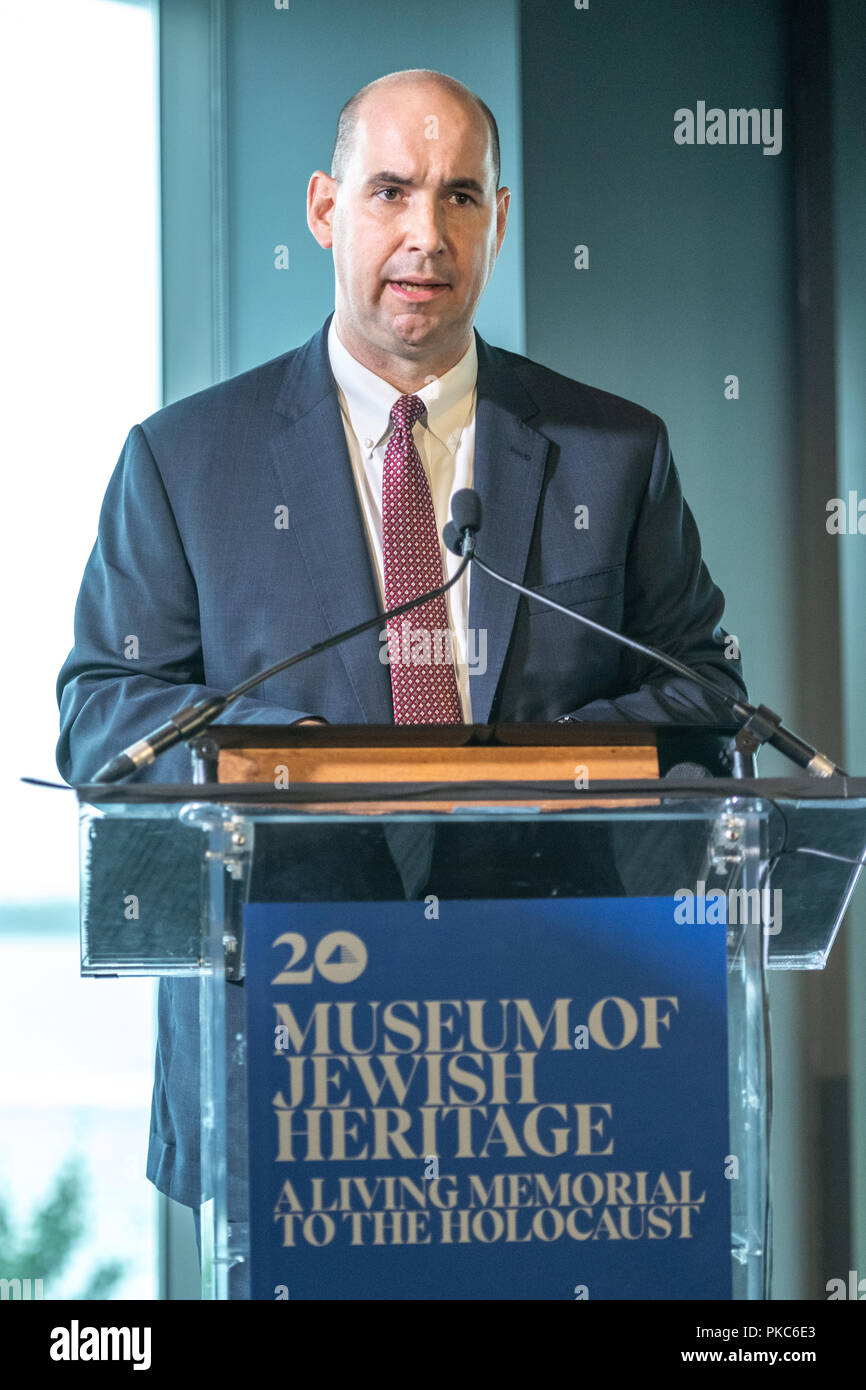 New York, USA,  12 September 2018. FBI Assistant Director-in-Charge William F. Sweeney speaks during a ceremony to return the painting 'Deux Femmes Dans Un Jardin' by French impressionist Pierre-Auguste Renoir , stolen by the Nazis in World War II from the Sulitzer's family, at the Jewish Heritage Museum in New York City. Credit: Enrique Shore Credit: Enrique Shore/Alamy Live News Stock Photo