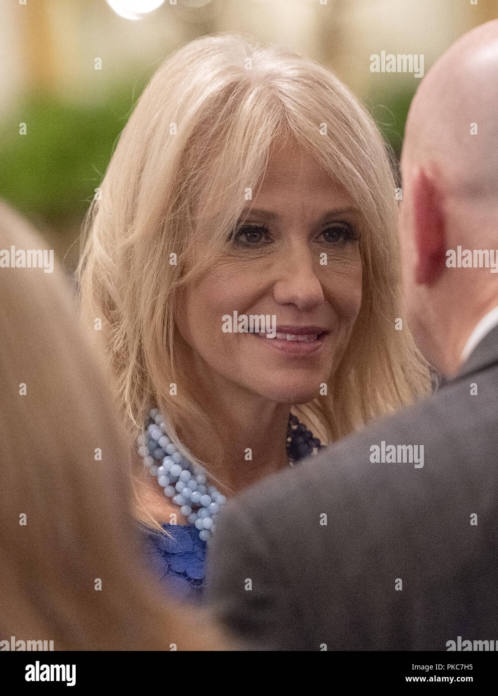 Washington, District of Columbia, USA. 12th Sep, 2018. Counselor to the President Kellyanne Conway prior to the arrival of US President Donald J. Trump who will make remarks at the Congressional Medal of Honor Society Reception in the East Room of the White House in Washington, DC on Wednesday, September 12, 2018 Credit: Ron Sachs/CNP/ZUMA Wire/Alamy Live News Stock Photo