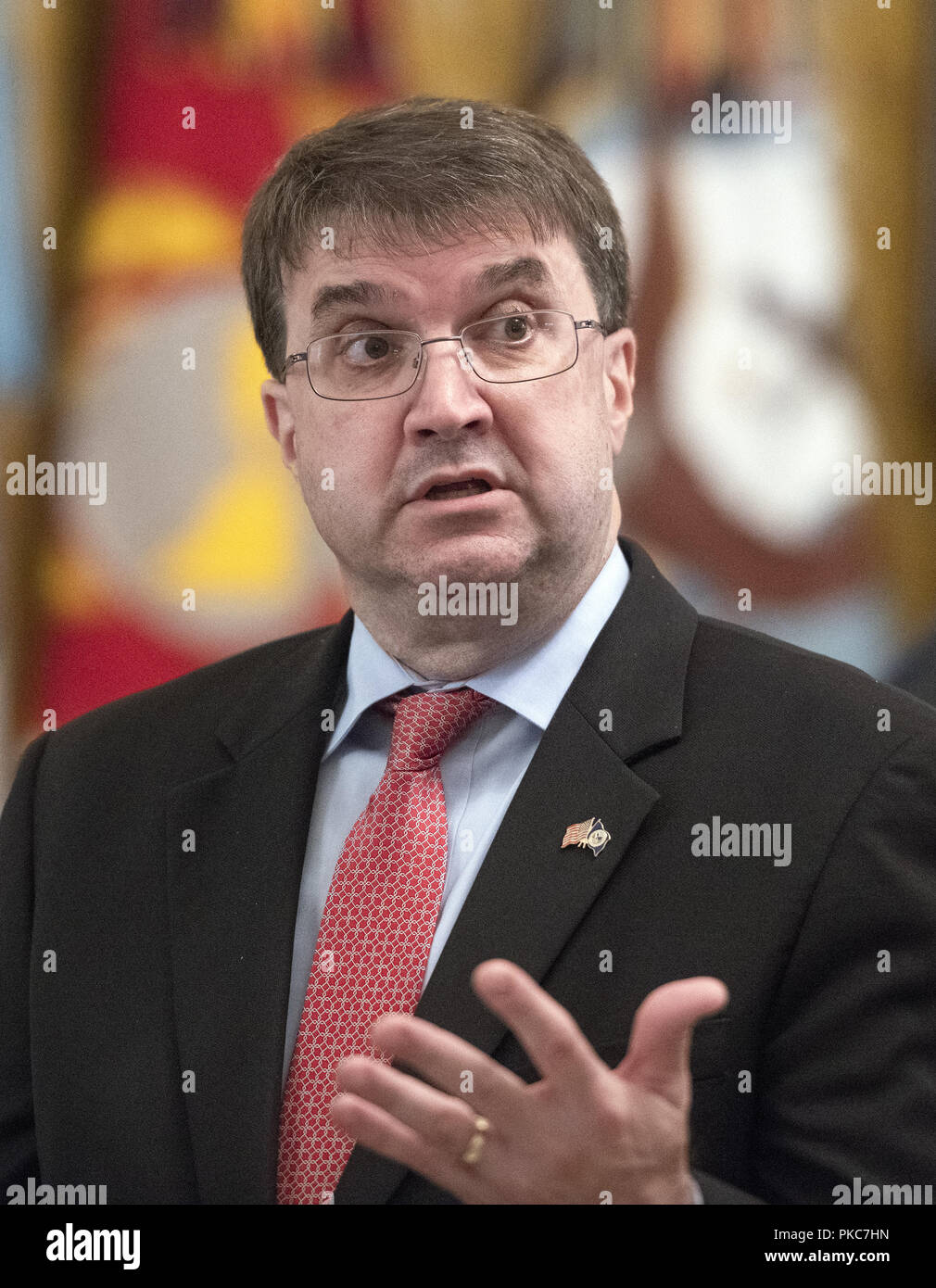 Washington, District of Columbia, USA. 12th Sep, 2018. United States Secretary of Veterans Affairs Robert Wilkie, prior to the arrival of US President Donald J. Trump who will make remarks at the Congressional Medal of Honor Society Reception in the East Room of the White House in Washington, DC on Wednesday, September 12, 2018 Credit: Ron Sachs/CNP/ZUMA Wire/Alamy Live News Stock Photo