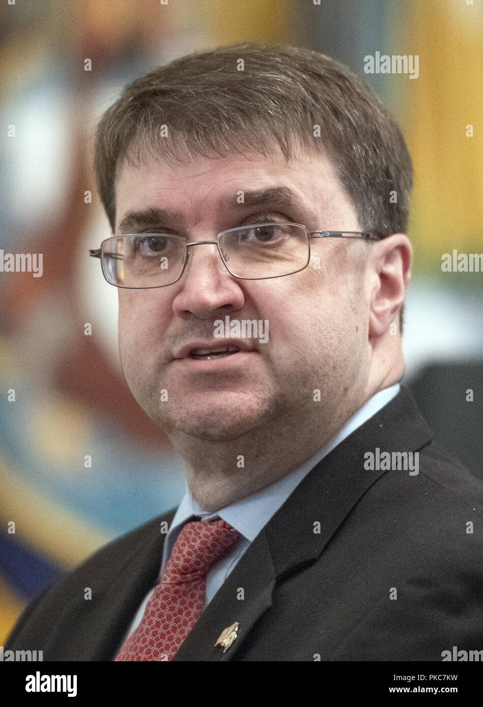 Washington, District of Columbia, USA. 12th Sep, 2018. United States Secretary of Veterans Affairs Robert Wilkie, prior to the arrival of US President Donald J. Trump who will make remarks at the Congressional Medal of Honor Society Reception in the East Room of the White House in Washington, DC on Wednesday, September 12, 2018 Credit: Ron Sachs/CNP/ZUMA Wire/Alamy Live News Stock Photo