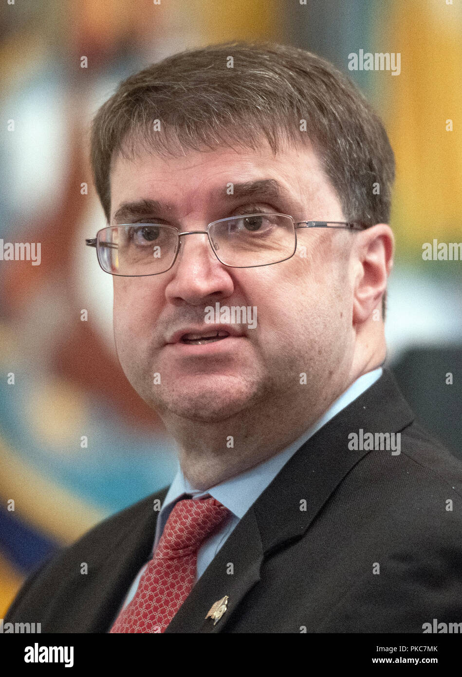 Washington, United States Of America. 12th Sep, 2018. United States Secretary of Veterans Affairs Robert Wilkie, prior to the arrival of US President Donald J. Trump who will make remarks at the Congressional Medal of Honor Society Reception in the East Room of the White House in Washington, DC on Wednesday, September 12, 2018. Credit: Ron Sachs/CNP | usage worldwide Credit: dpa/Alamy Live News Stock Photo