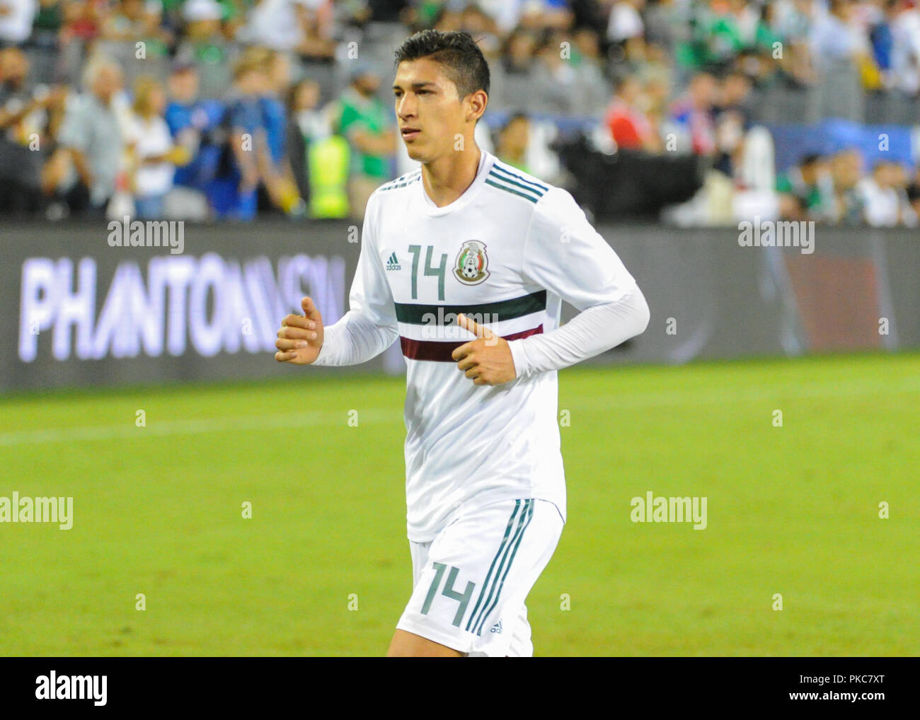 Nashville, TN, USA. 11th Sep, 2018. Mexico forward, Angel Zaldivar (14), leaves the field after being injured in the International Friendly match between Mexico and USA at Nissan Stadium in Nashville, TN. The US National team defeated Mexico, 1-0. Kevin Langley/CSM/Alamy Live News Stock Photo
