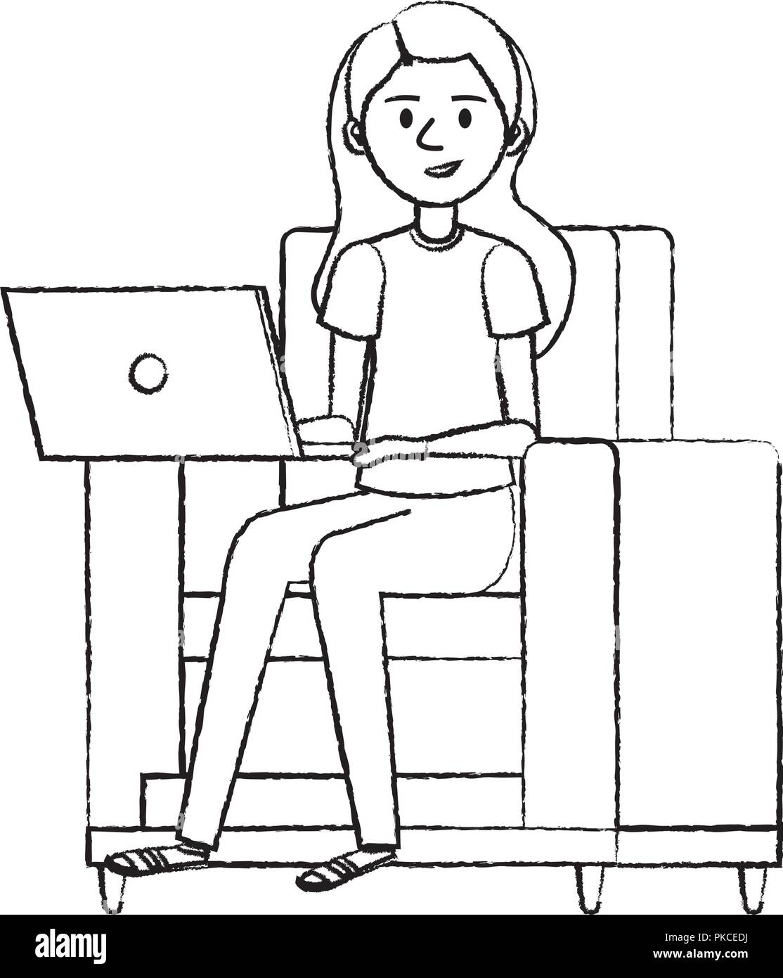young woman at sofa with laptop Stock Vector Image & Art - Alamy