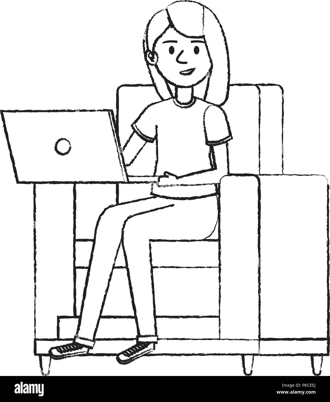 young woman at sofa with laptop Stock Vector Image & Art - Alamy