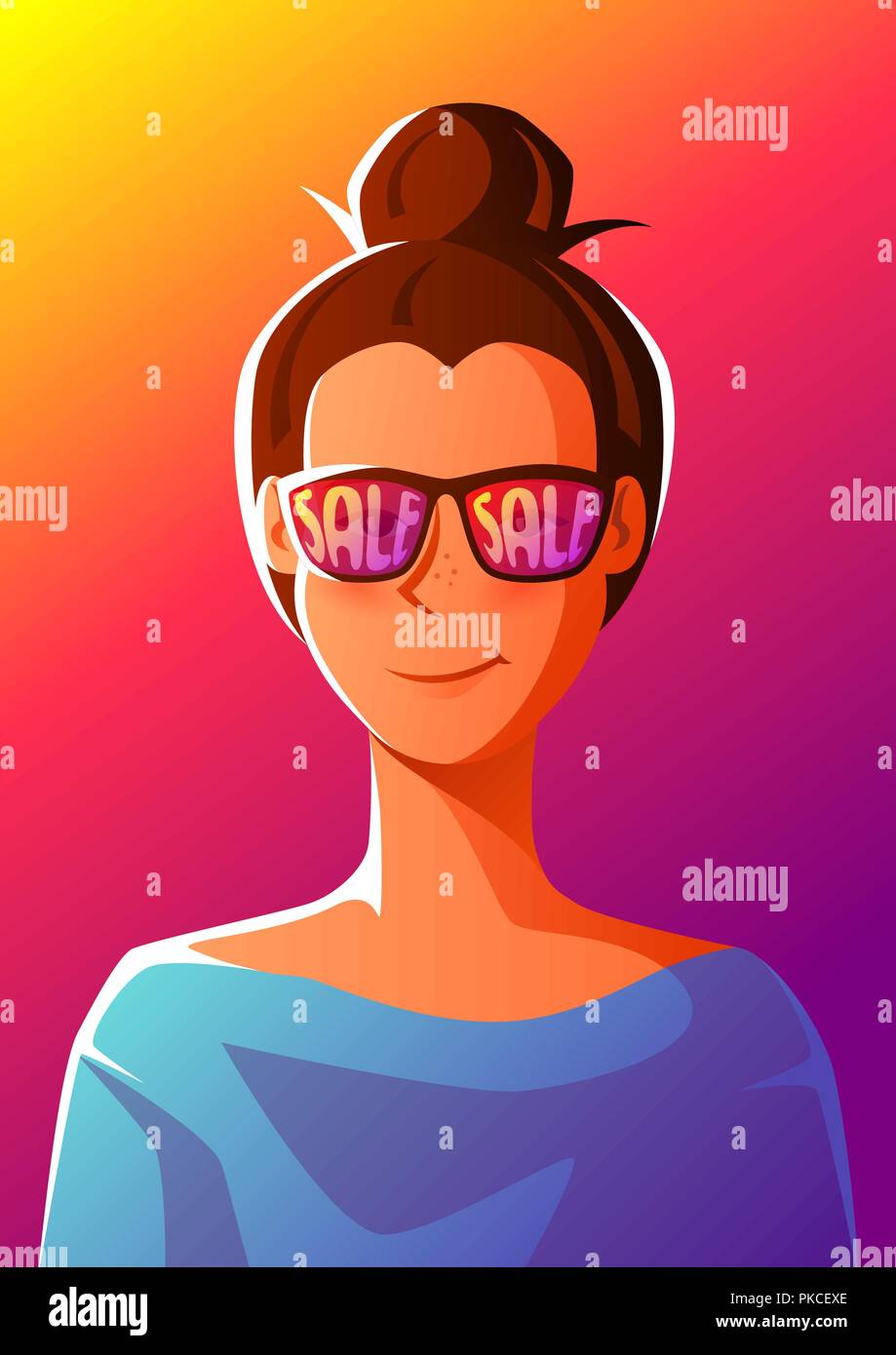 Cute Girl In Sunglasses With Sale Stock Vector Image And Art Alamy
