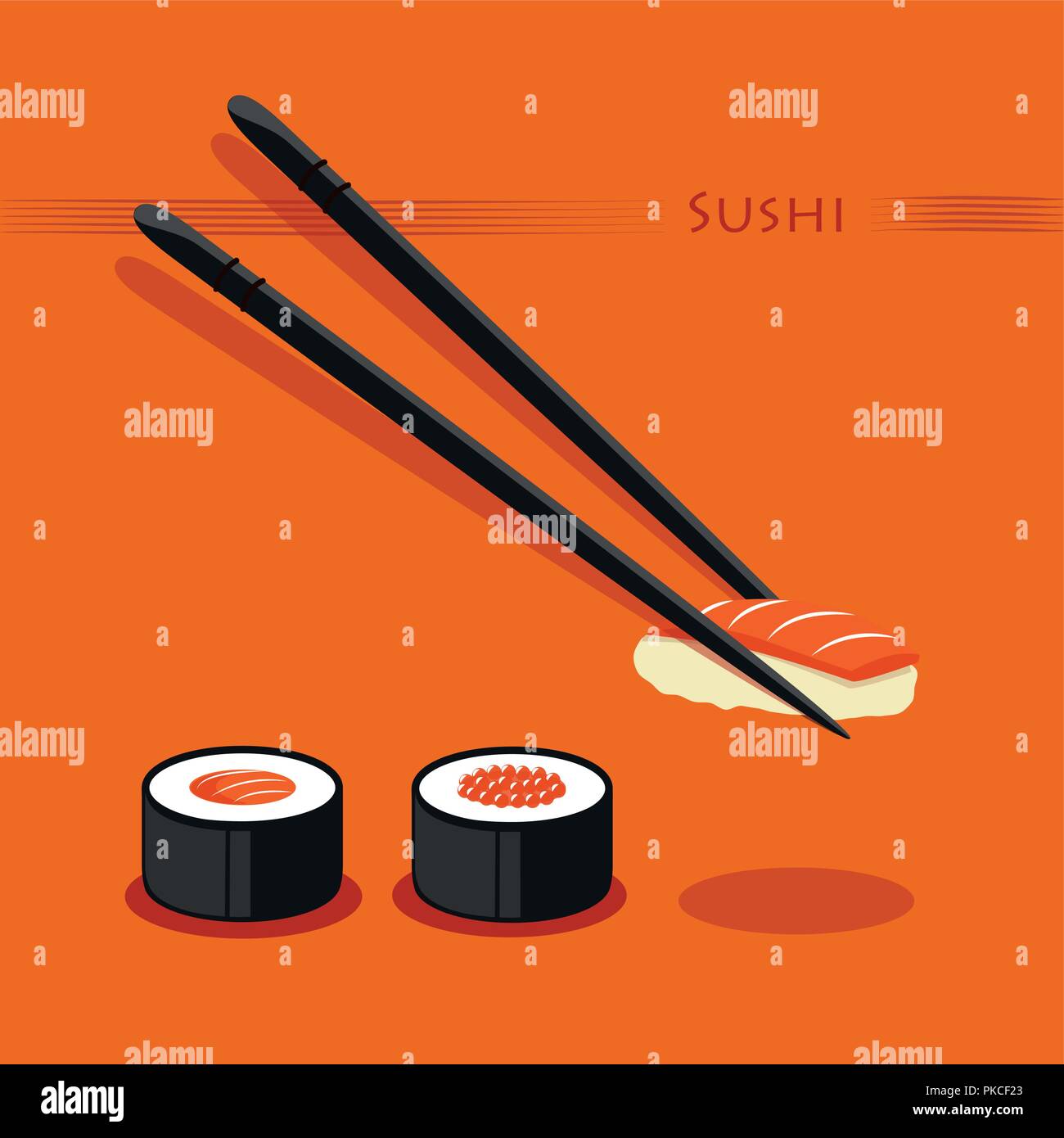 sushi with salmon and caviar on a orange background vector illustration EPS10 Stock Vector