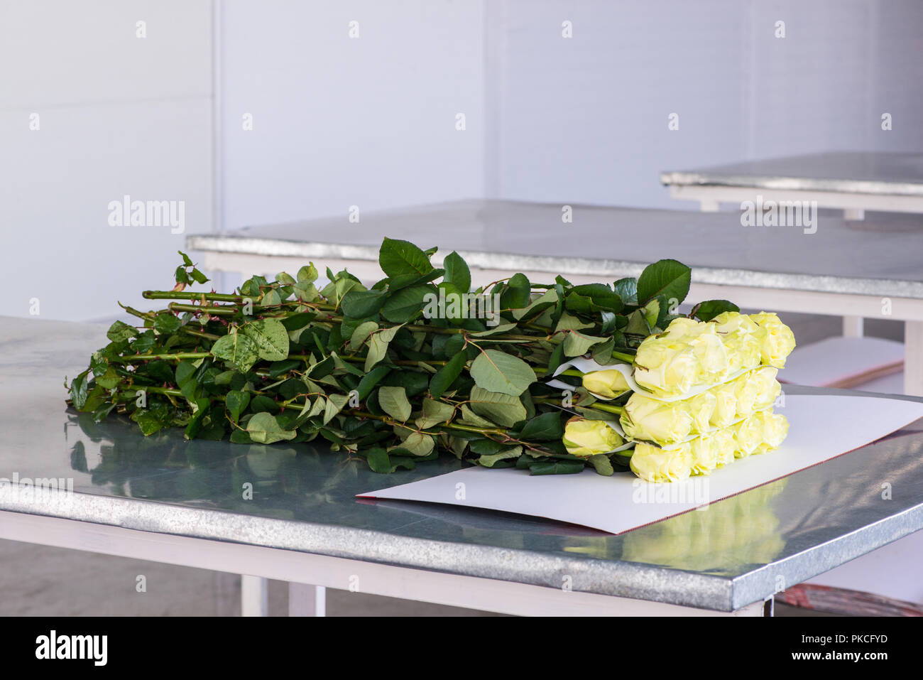 the process of packing flowers with paper, preparation for ...