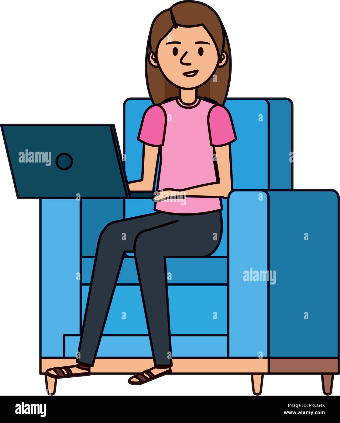 young woman at sofa with laptop Stock Vector Image & Art - Alamy