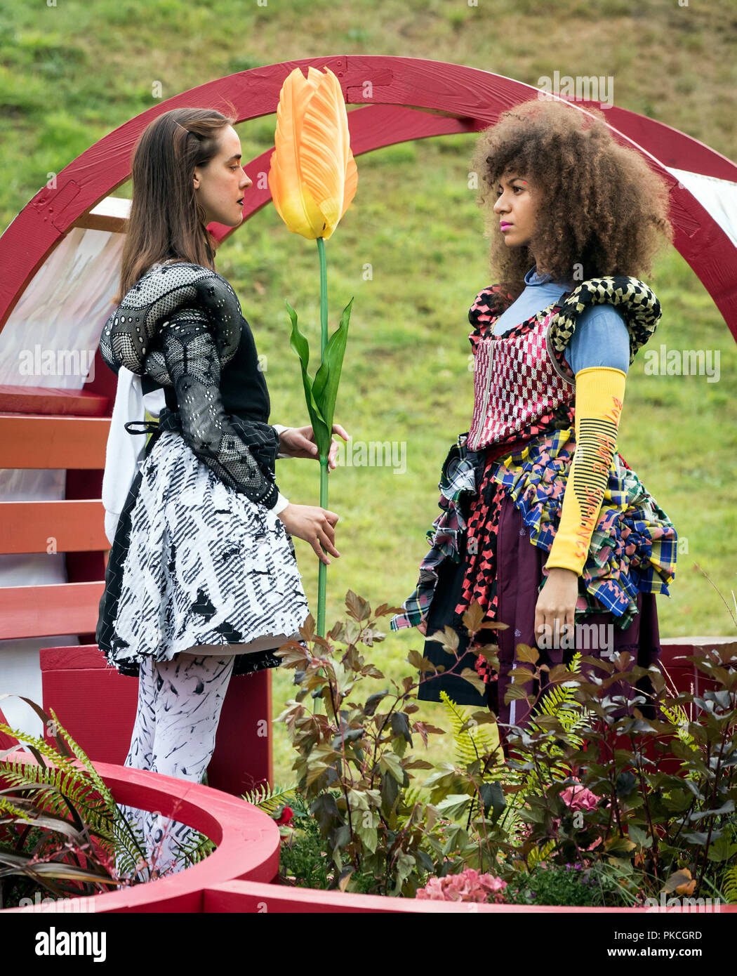 Kirstin Halliday (left) and Lauren Fitzpatrick perform during art