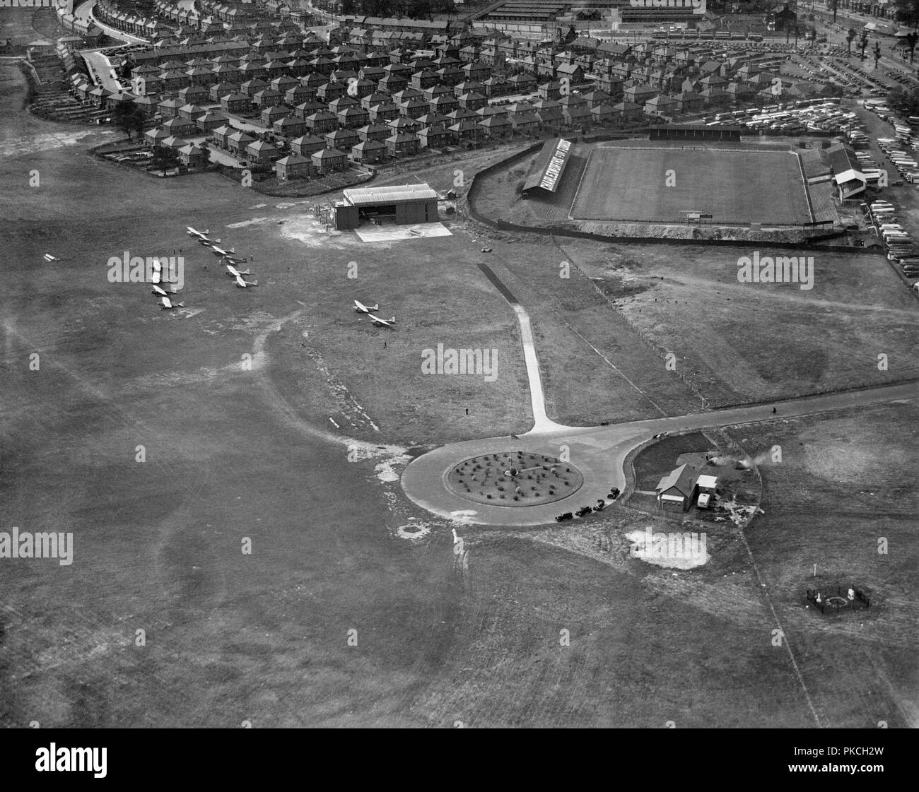 Airfield and Belle Vue Stadium, Doncaster, South Yorkshire, 1935. Artist: Aerofilms. Stock Photo
