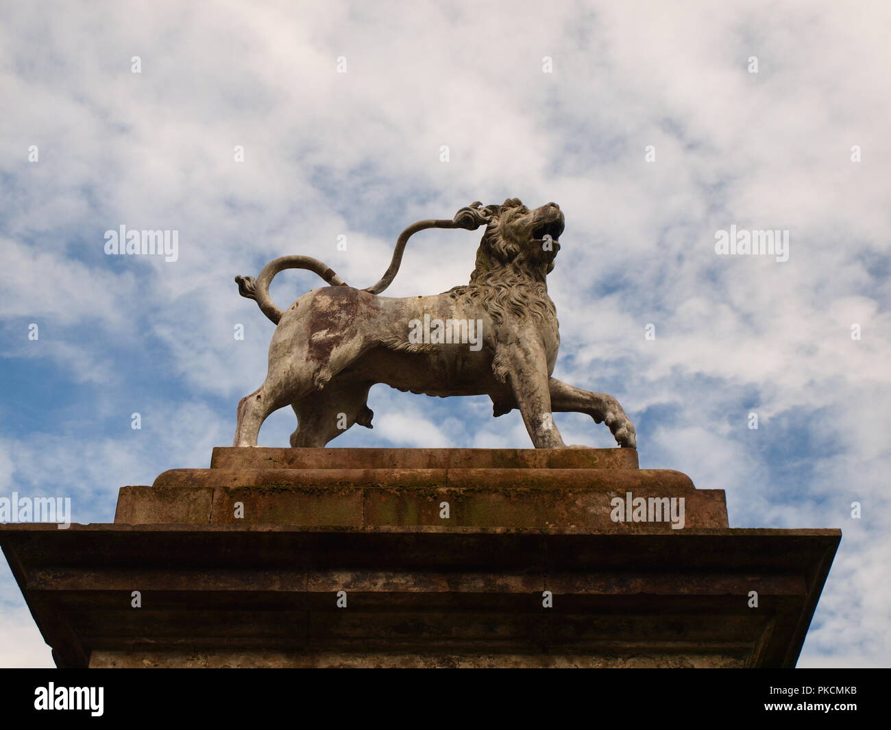 Lion statue at dunham massey cheshire england uk hires stock