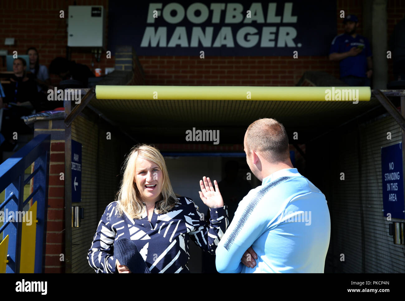 Chelsea coach Emma Hayes and Manchester City coach Nick Cushing before the FA Women's Super League match at Kingsmeadow, London. Stock Photo