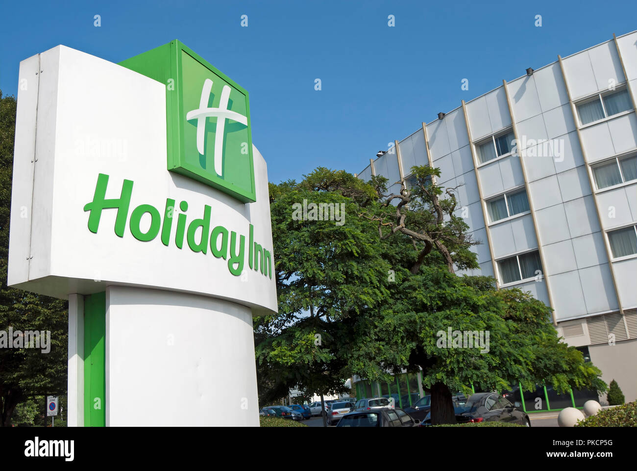exterior with name and logo of a holiday inn hotel near heathrow airport, london, england Stock Photo