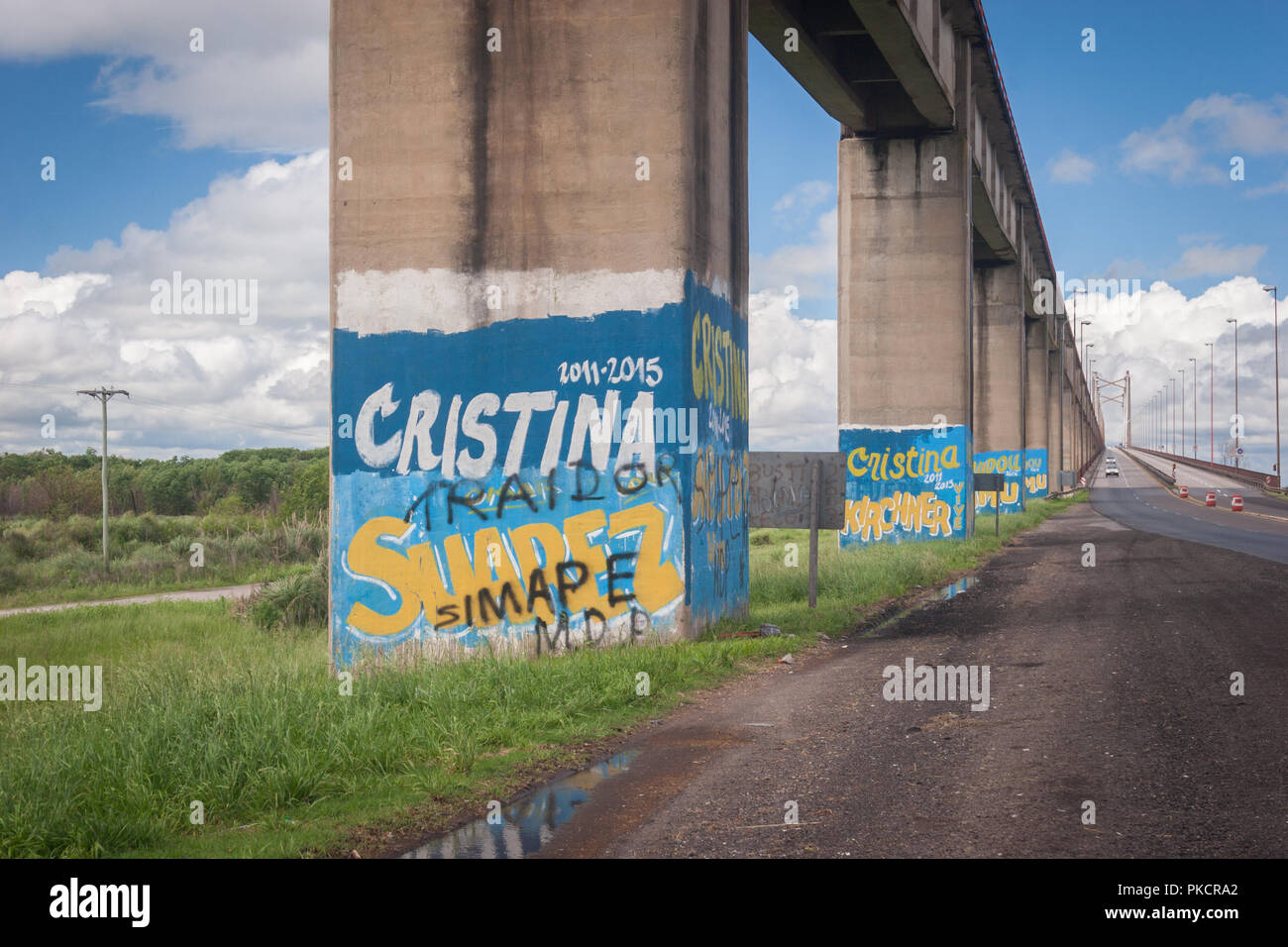 Old graffiti propaganda still remains across Argentina either supporting or denigrating supporting Cristina Fernandez de Kirchner. Stock Photo