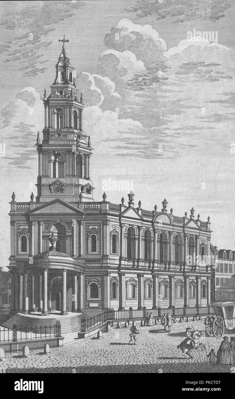 St Mary's Church in the Strand, London, mid 18th century. Artist: James Cole. Stock Photo