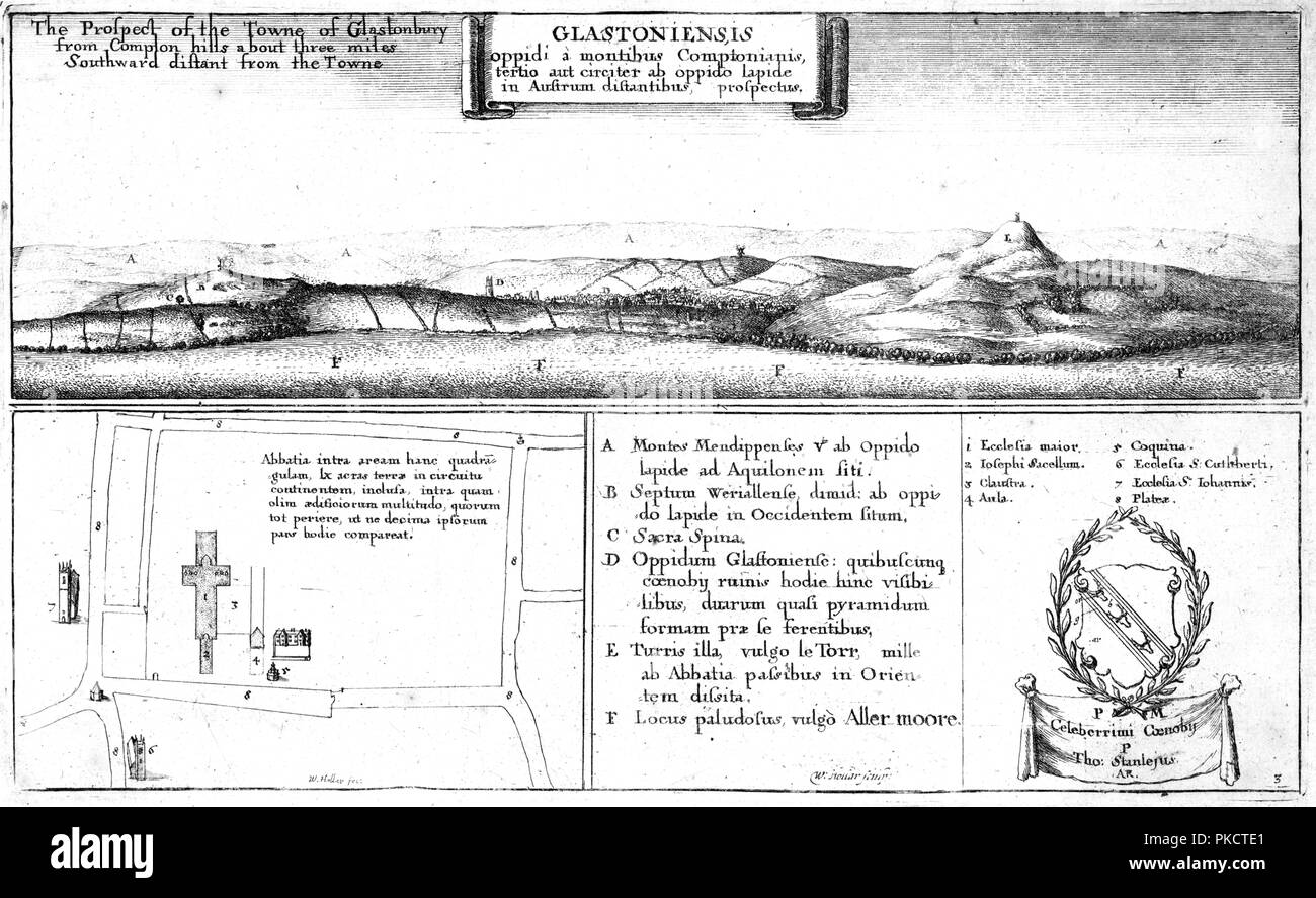 'The Prospect of the Towne of Glastonbury', late 17th century. Artist: Wenceslaus Hollar. Stock Photo