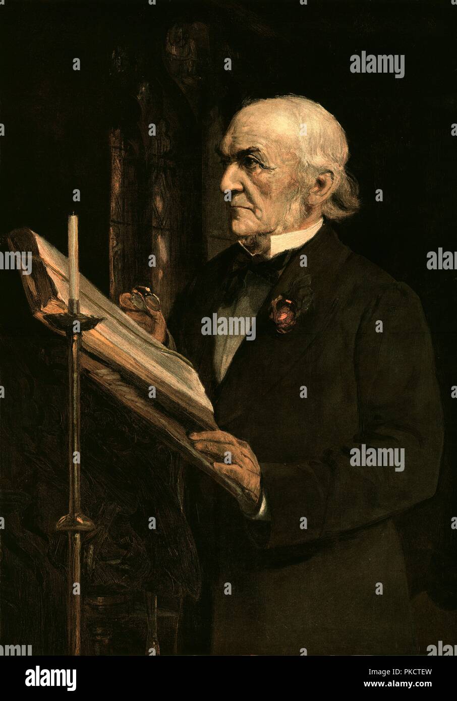 'Mr Gladstone reading the lesson in Hawarden Church', c1890s. Artist: Unknown. Stock Photo