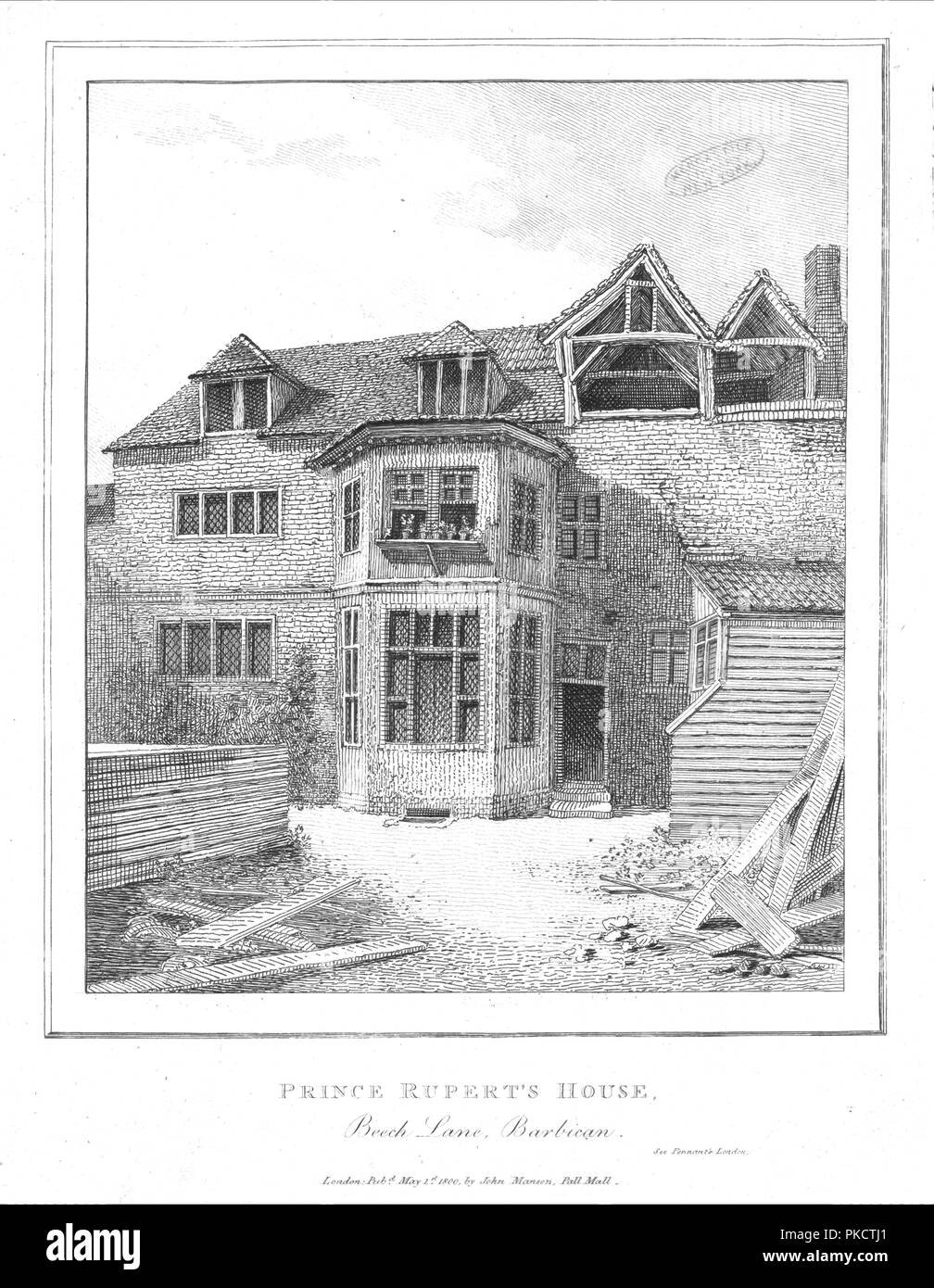 'Prince Rupert's House, Beech Lane, Barbican', 1800. Artist: Unknown. Stock Photo